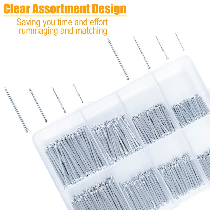 KURUI 700PCs Nails Assortment Kit & 8oz Hammer, Small Hammer for Hanging Wall Art Decor, Picture Frame, 350 Roofing/Wall Nails & 350 Finishing Nail - Image 2